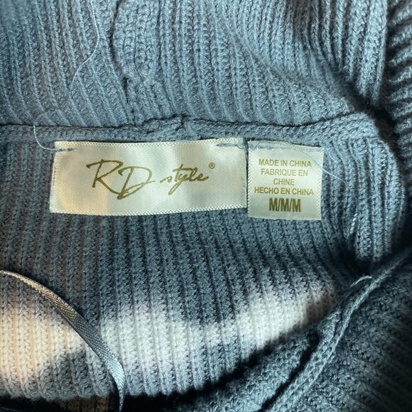 RD Style Womens Sweater Hooded Grey White Tie Dye Crop Boho Hippie Sz M - Picture 3 of 7